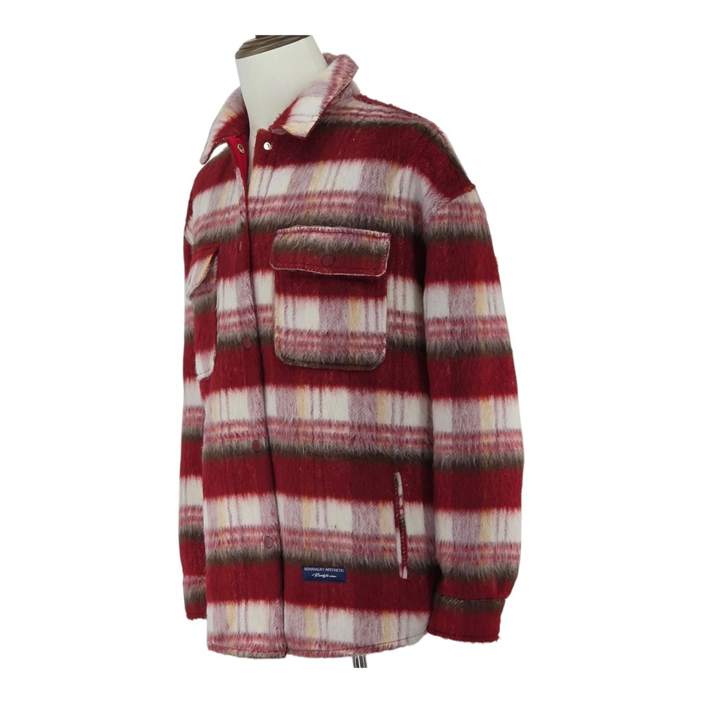 Minimalist Aesthetic Plaid Shirt Jacket Mens Large Red Fleece Lined Lifestyle - Picture 10 of 14